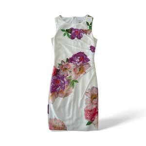 Calvin Klein Floral Midi Dress - White with Pink and Purple
